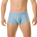 Light blue sheer menÃ¢â‚¬â„¢s boxer briefs with matching embossed Gigo waistband in the diversity blue trunk style