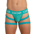 Teal gigo brand menÃ¢â‚¬â„¢s mesh briefs with adjustable leg straps and branded waistband for energetic sporty wear