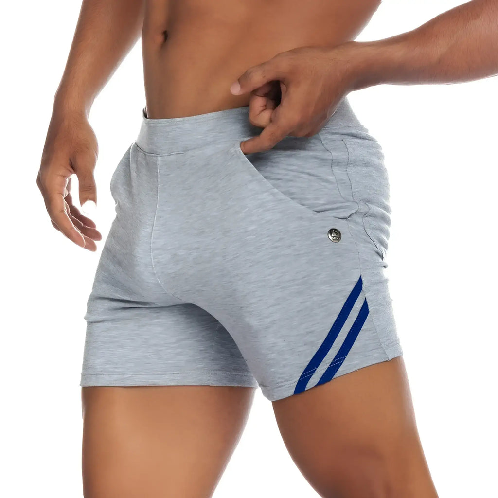 Gigo energy gray short gray heathered athletic shorts with bold blue diagonal stripes for sports and workouts