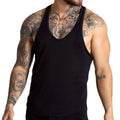 Black textured racerback tank top showing back side from Gigo F Fetish Black Tank collection