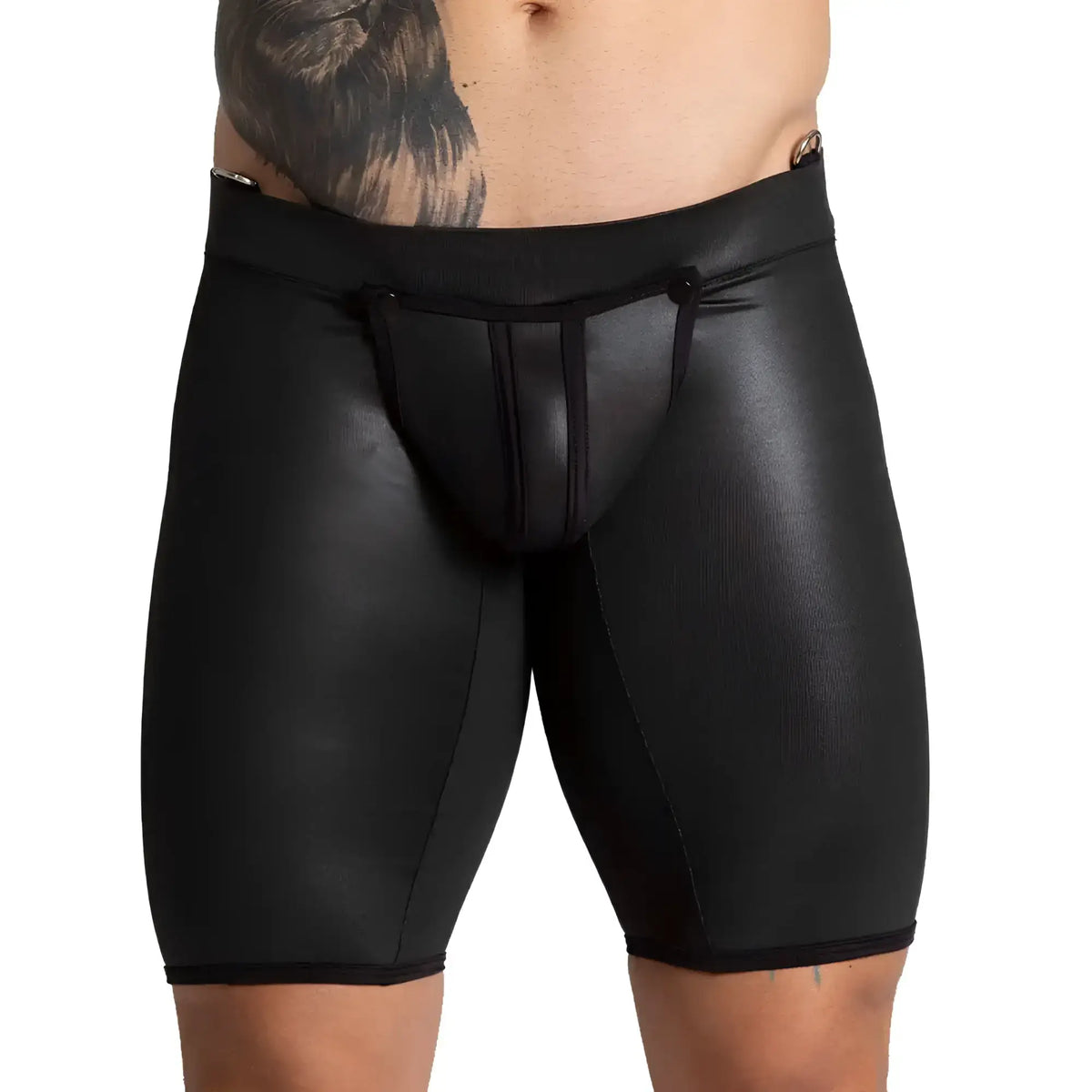 Gigo f fetish black trunk long shiny black faux leather briefs with sleek form-fitting design and reinforced seams
