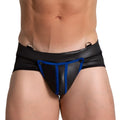 Black and blue faux leather briefs with a shiny sleek finish from gigo f fetish blue jockstrap collection