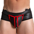 Gigo F Fetish red brief black and red faux leather with bold angular design and contrasting red trim on front panel