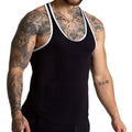 Black ribbed tank top with white trim by Gigo F Fetish featuring a slim fit and breathable fabric for casual wear