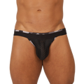 Black mesh briefs with a gray and white striped waistband from gigo feeling black jockstrap collection