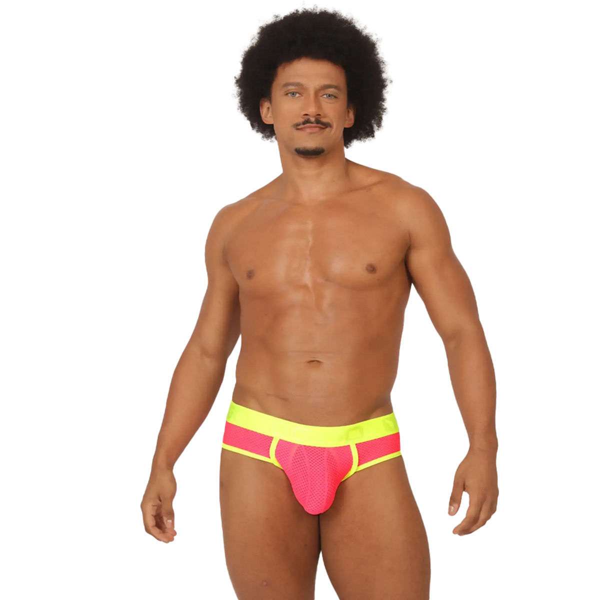 Gigo Feeling Candy brief bright pink and neon yellow mesh briefs with bold vibrant design