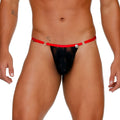 Red and black lace thong with silver toned metal rings from gigo female black red gstring collection