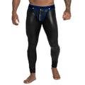 Black patent leather leggings with blue elastic waistband and front zipper detail from gigo fetiche blue zipper leggins