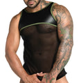 Black and olive green mesh tank top with a glossy black chest panel from Gigo Fetiche green tank collection