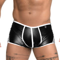Black patent leather briefs with white trim and silver button from gigo fetiche white trunk collection