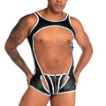 Black and white latex bodysuit with zipper front cut-out design and mesh panels from gigo fetiche white zipper singlet