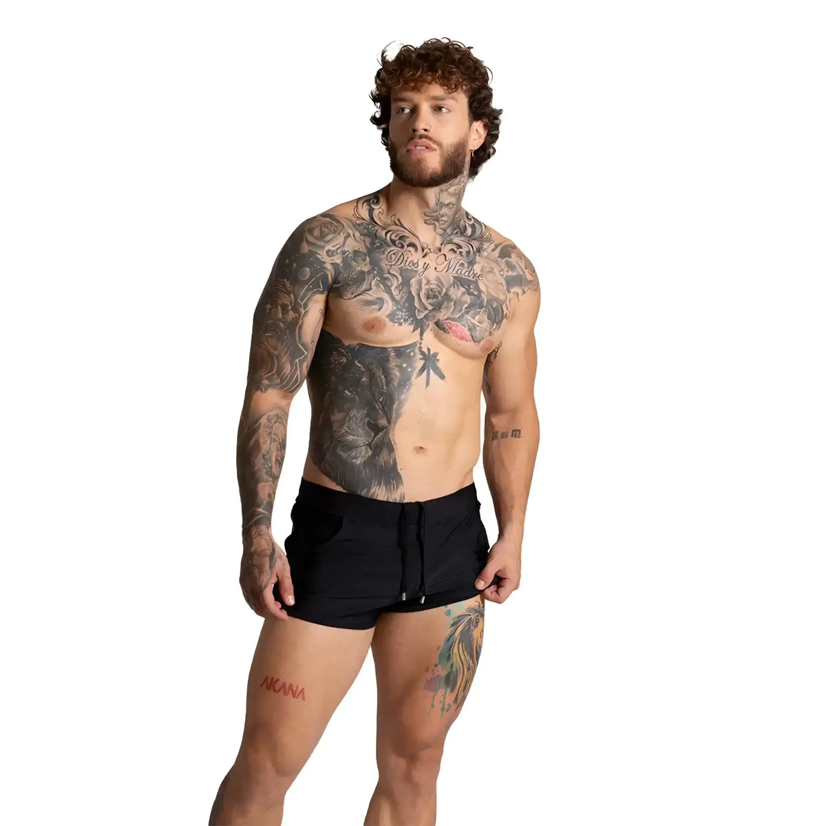 Black drawstring shorts from Gigo flashing black beachwear made of lightweight fabric ideal for casual beachwear