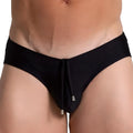Gigo flashing black swim brief featuring black swim trunks with a drawstring waistband and metallic aglets