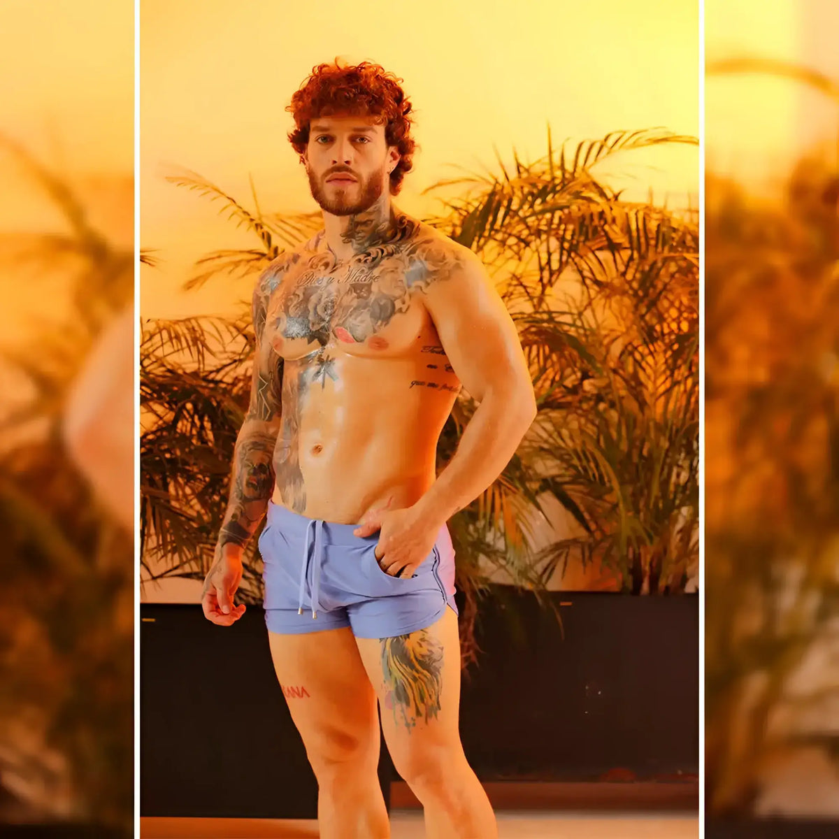 Light blue gigo flashing blue beachwear athletic shorts with drawstring waistband and side pockets for active use