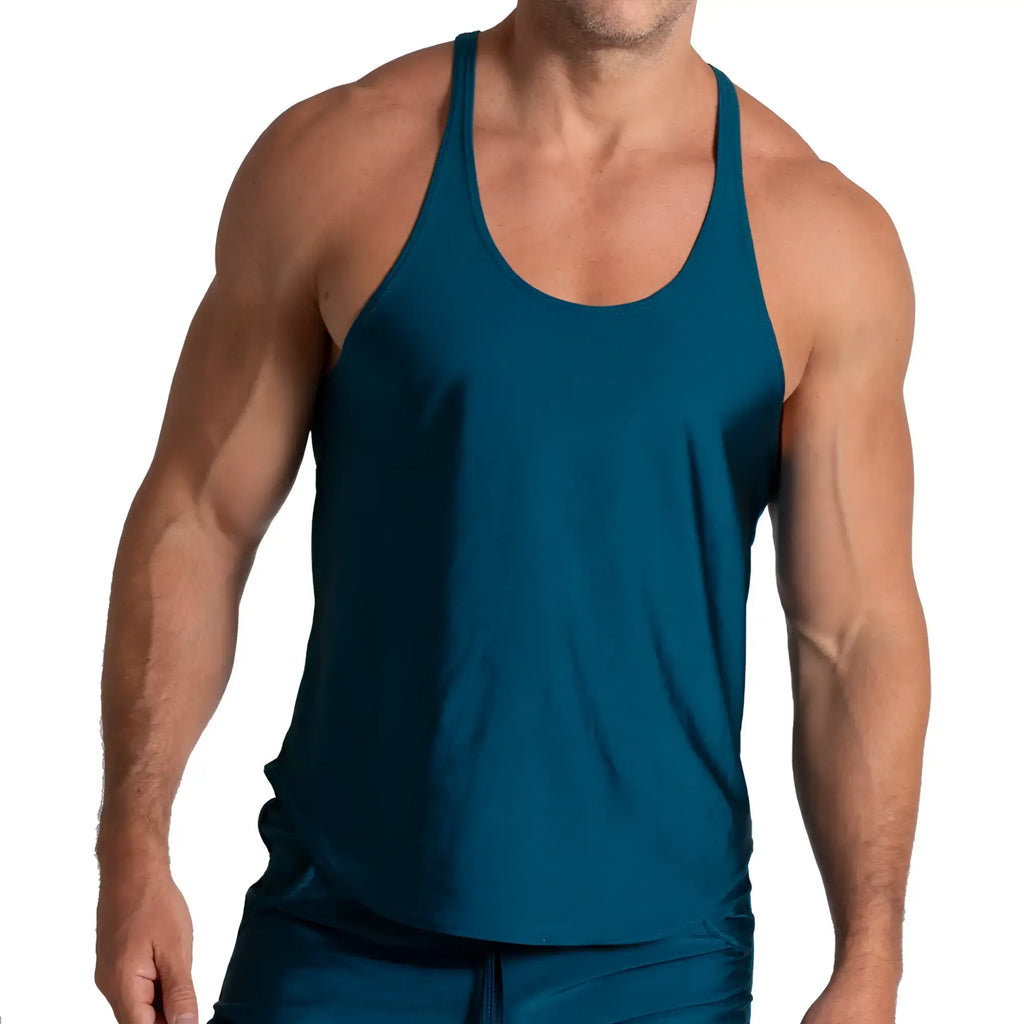 Teal muscle tank top with simple fitted design from gigo flashing green tank collection ideal for workouts