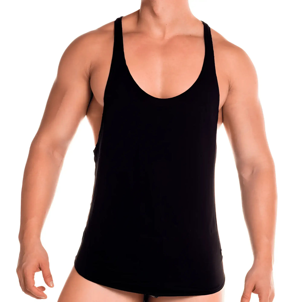 Black sleeveless tank top with scoop neckline and straight hem from gigo forever for casual wear