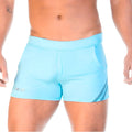Light blue gigo forever blue ligth short athletic shorts with subtle textured side stripe and small logo near waistband
