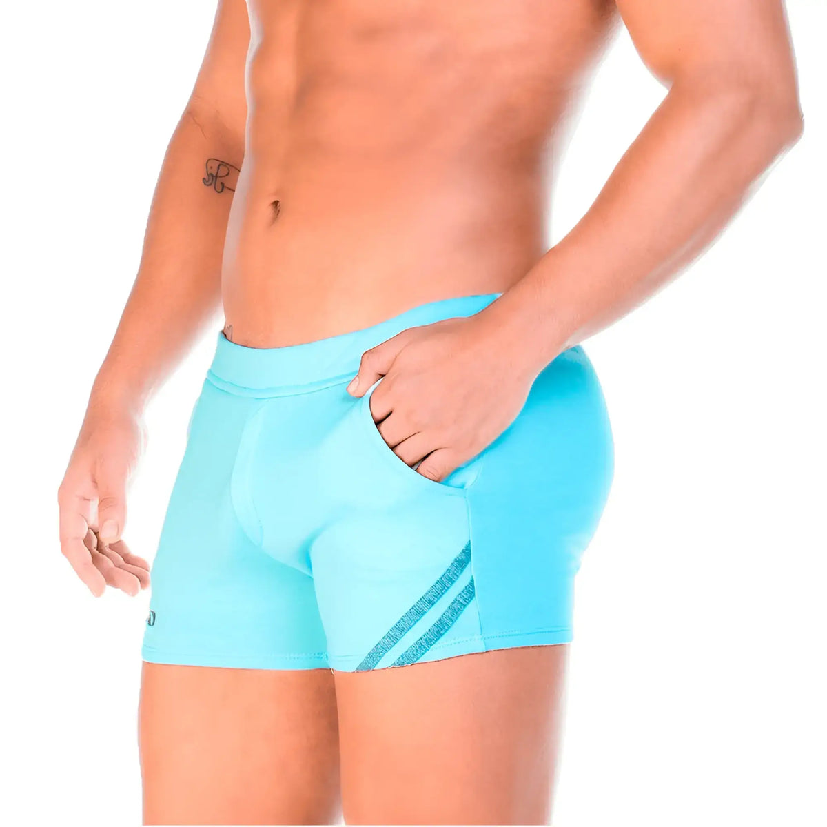 Gigo forever blue light short light blue athletic shorts with subtle textured stripe detail on the side
