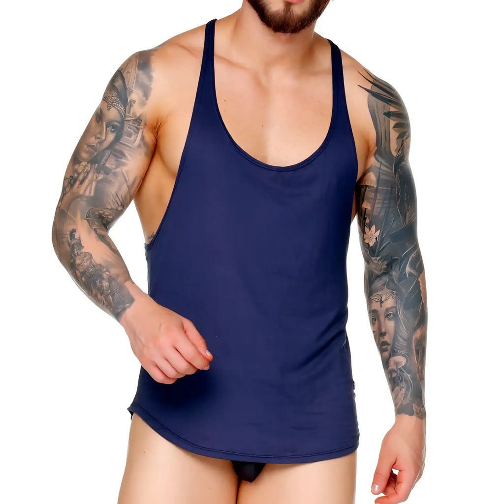 Navy blue sleeveless tank top gigo forever with rounded neckline and straight hem for casual wear