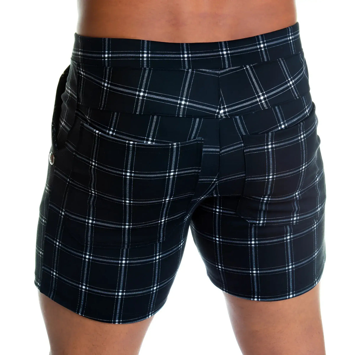 Black and white plaid high-waisted shorts from gigo formal black square short collection
