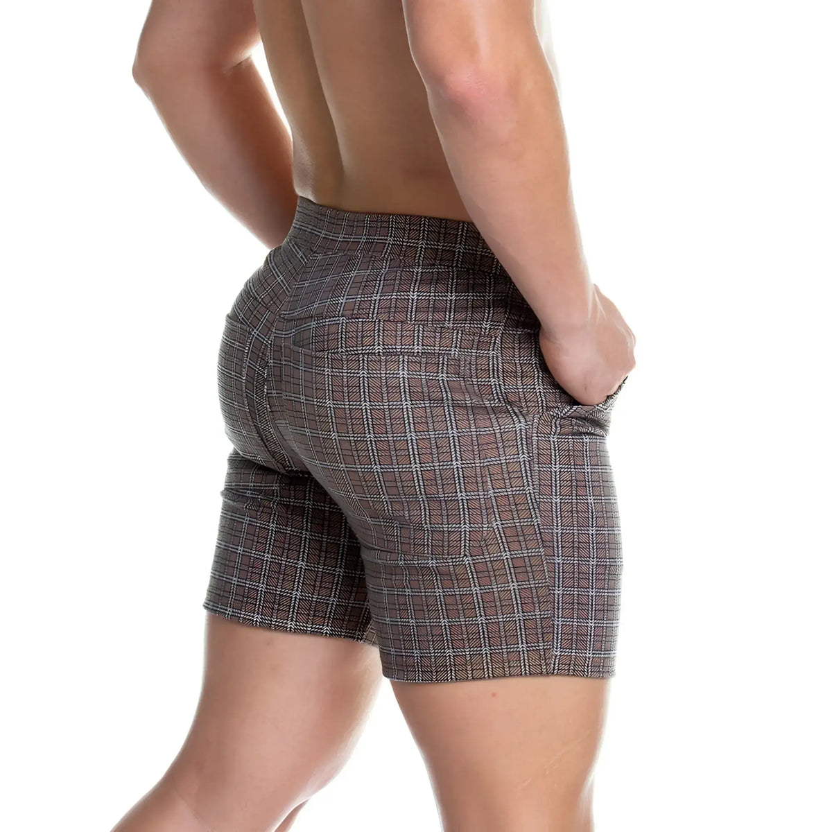 Gigo formal brown square short tailored fit brown and white checkered shorts ideal for stylish summer wear