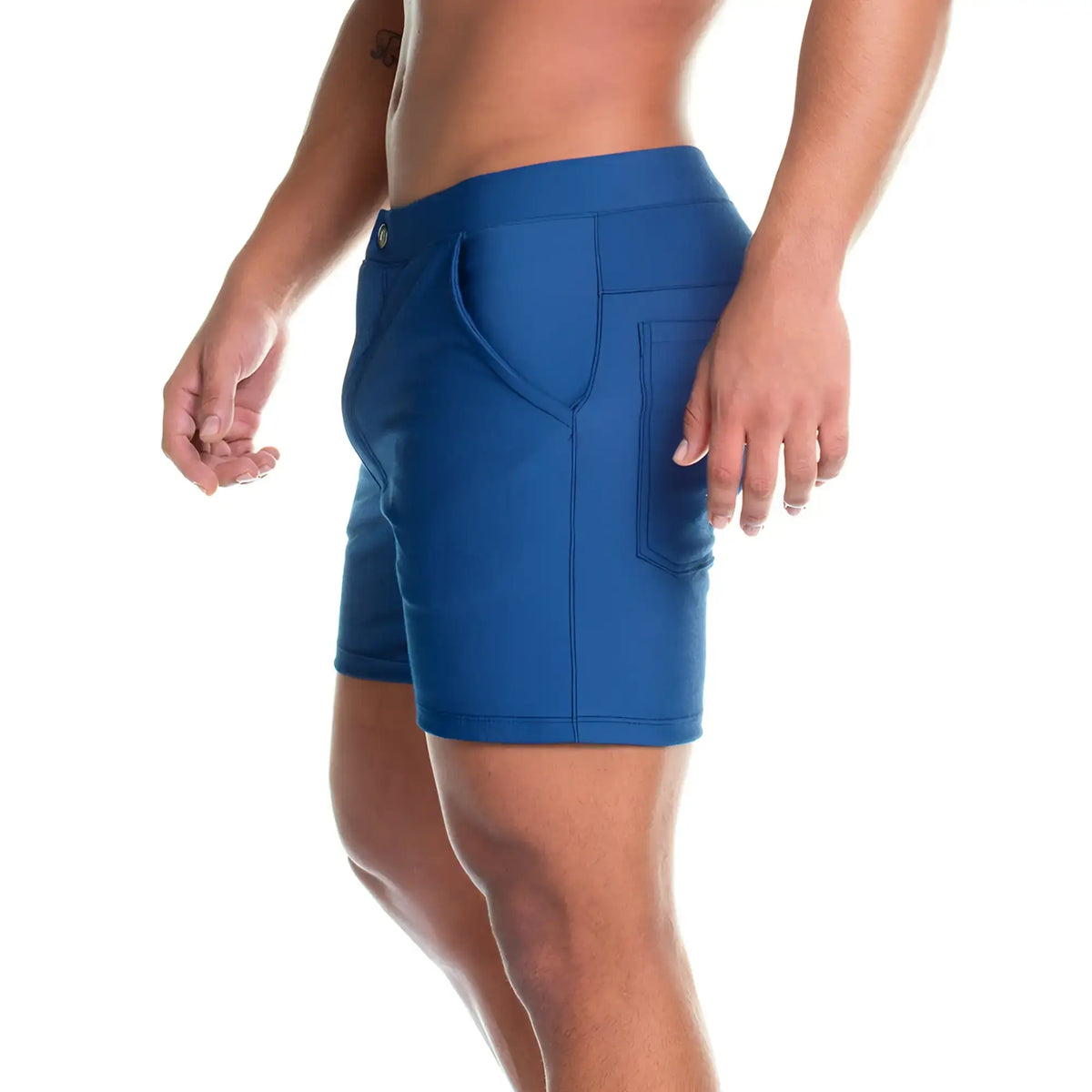 Blue gigo formal jean short athletic shorts with fitted waistband and two front pockets for active wear