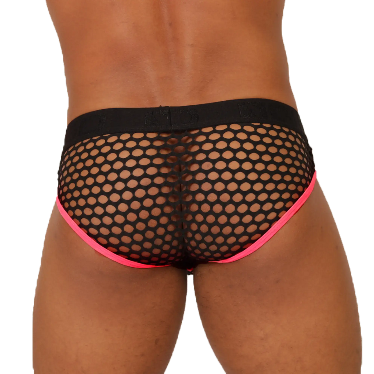 Black mesh briefs with vibrant fresh fuchsia pink trim from the gigo fresh fuchsia brief collection