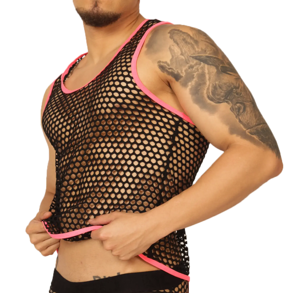 Black mesh tank top with vibrant pink trim by gigo fresh fuchsia tank for breathable stylish wear