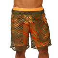 Olive green mesh shorts with bright orange waistband and matching inner lining from gigo fresh orange short collection