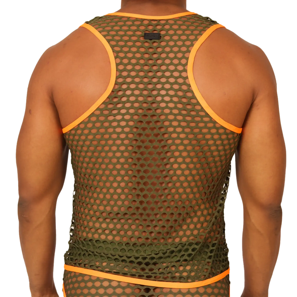 Gigo fresh orange tank olive green mesh tank top with bright orange trim breathable lightweight design