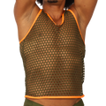 Gigo fresh orange tank olive green mesh tank top with bright orange trim for breathable activewear
