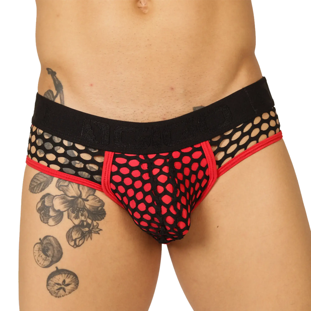 Gigo fresh red brief mesh briefs in black and red with bold polka dot pattern for stylish comfort