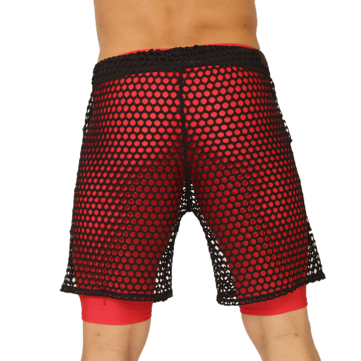 Gigo Fresh red and black mesh shorts with a snug-fitting waistband for comfortable activewear use