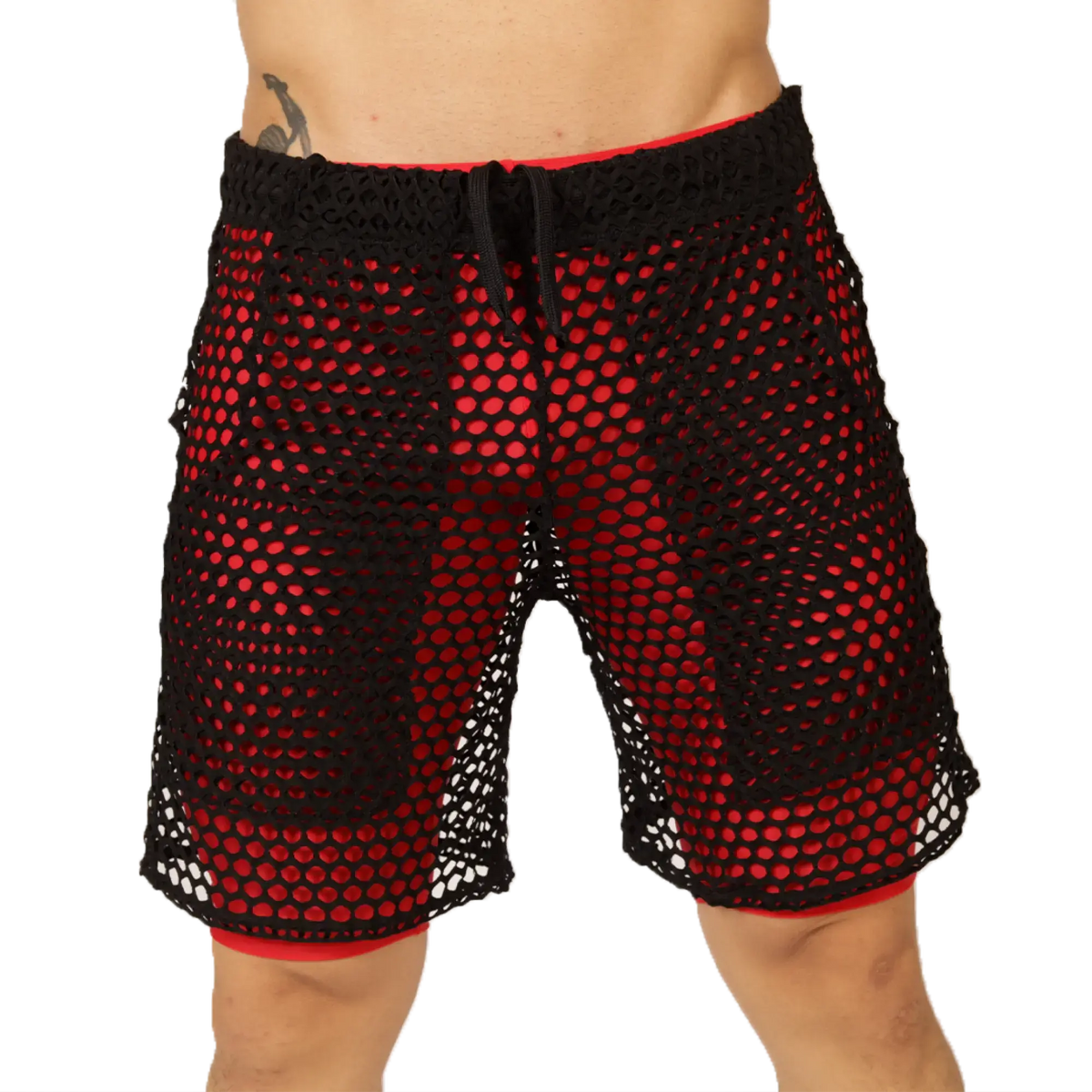 Black and red mesh shorts with drawstring waistband from gigo fresh red short collection