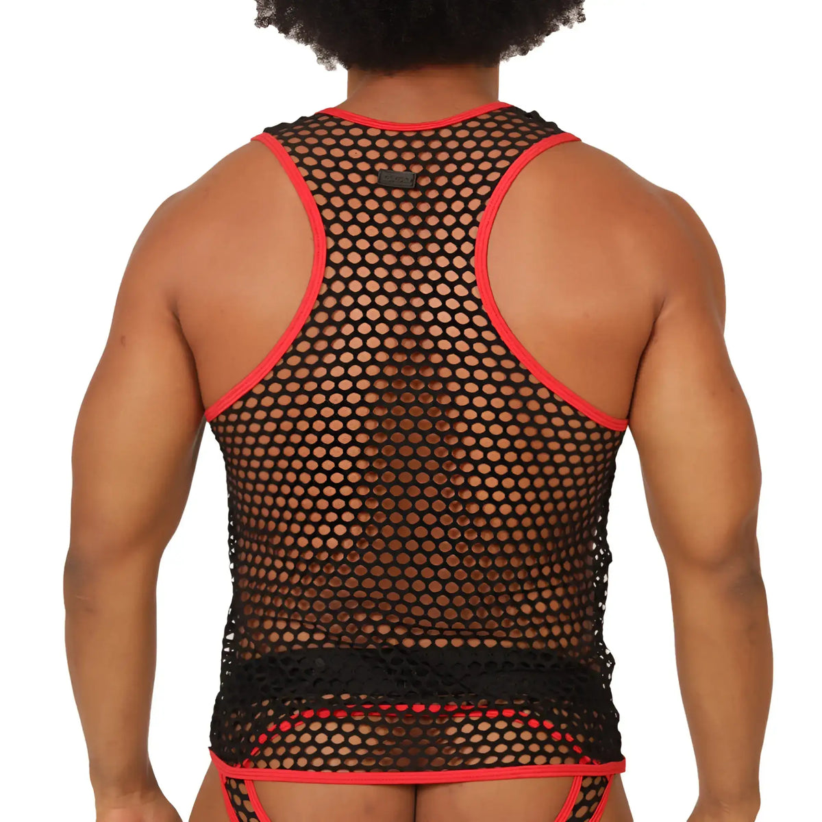 Black mesh tank top with red trim and matching thong from gigo fresh red tank lingerie set
