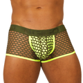 Olive green mesh briefs with neon yellow trim and matching magico waistband from gigo fresh yellow trunk collection