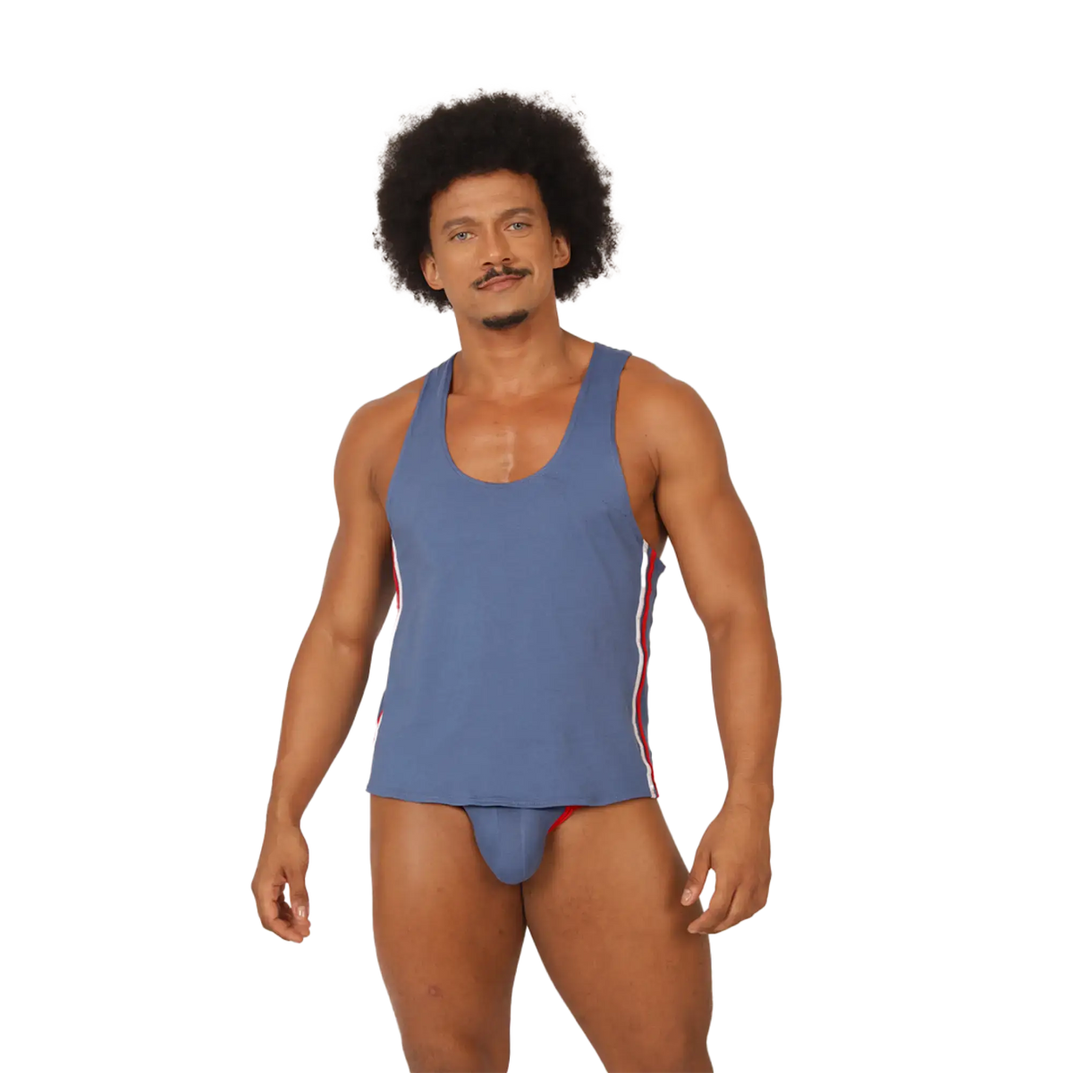 Blue athletic tank top by gigo garoto with red and white side stripes designed for activewear use