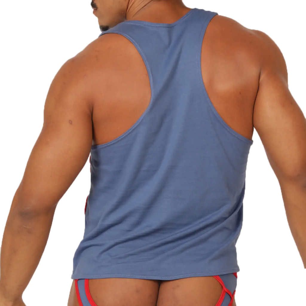 Gigo Garoto blue sleeveless tank top with red trim along the sides perfect for casual wear