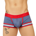 Blue and red striped boxer briefs with a bold red waistband featuring gigi branding from gigo garoto blue trunk collection