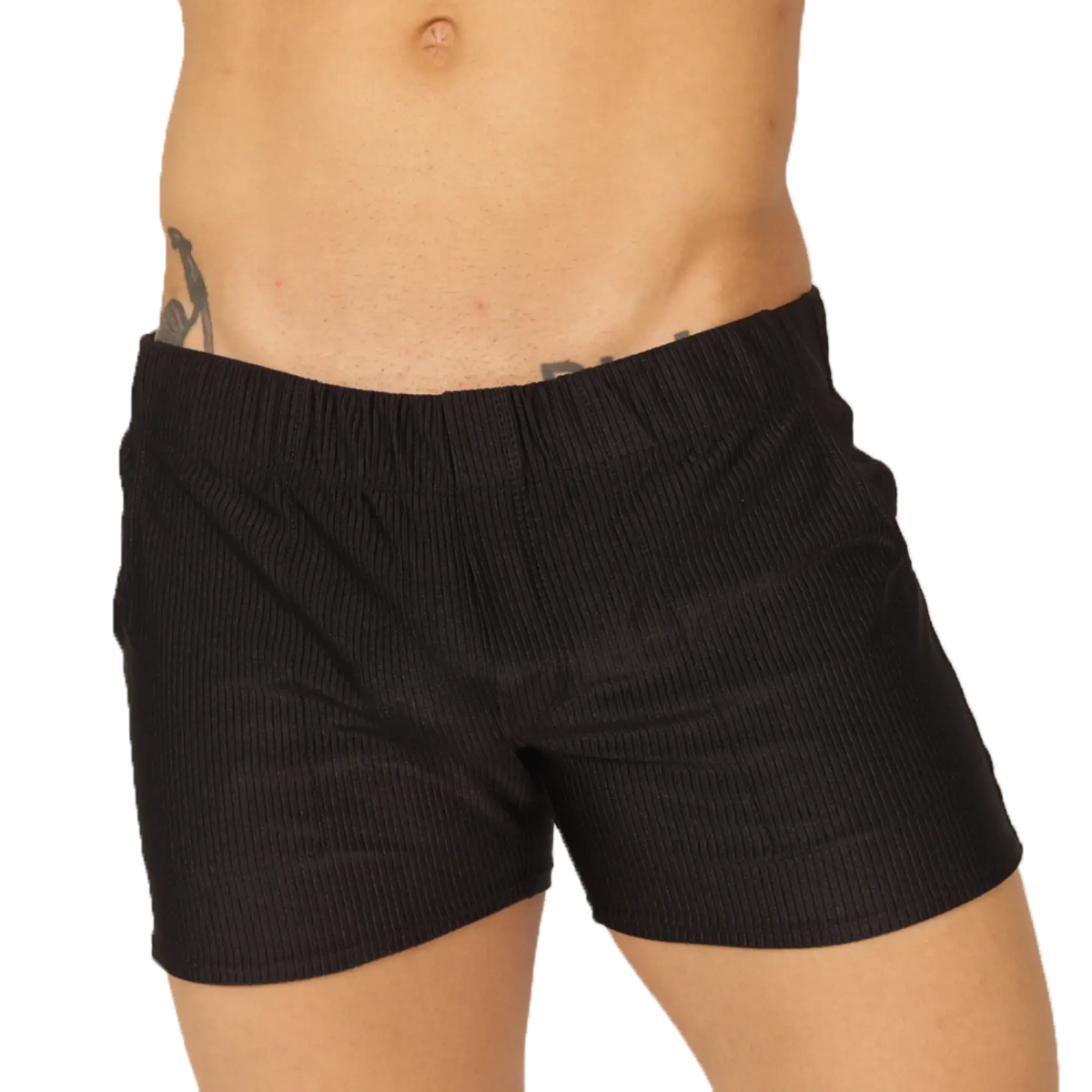 Black corduroy gigo glow short with ribbed texture and elastic waistband perfect for casual wear