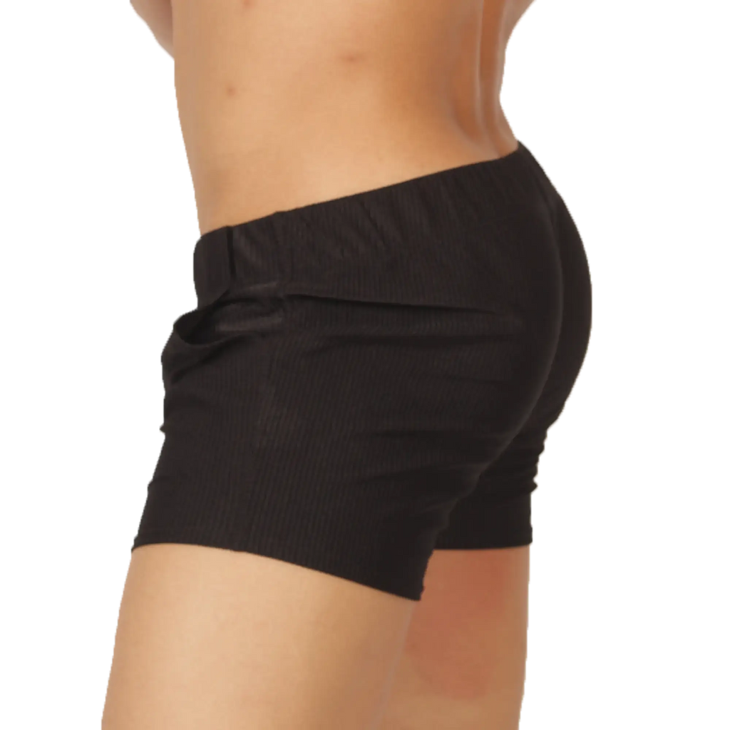 Gigo Glow black short ribbed shorts with elastic waistband for comfortable casual wear