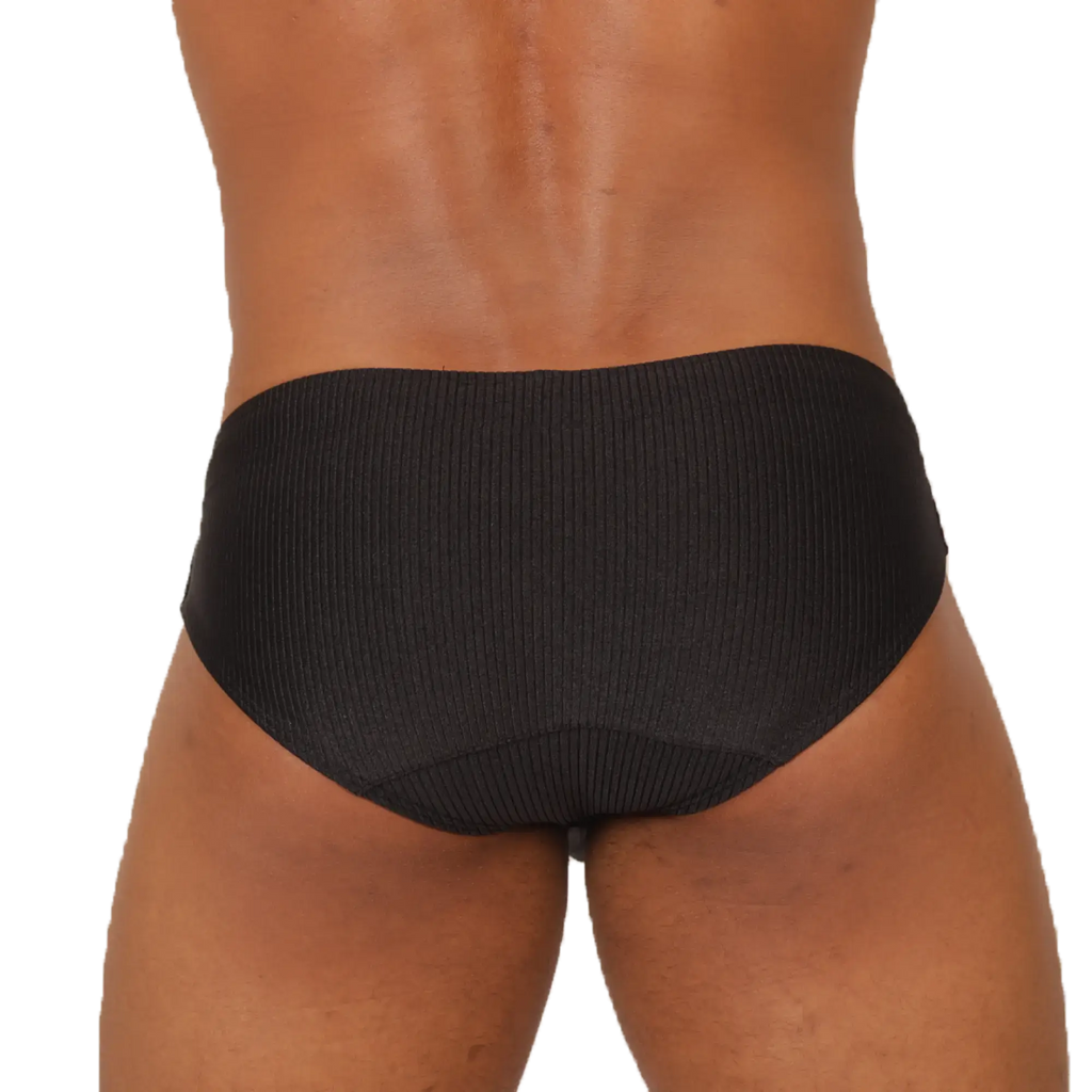 Black ribbed swim briefs gigo glow made of textured fabric designed for comfortable swimwear use