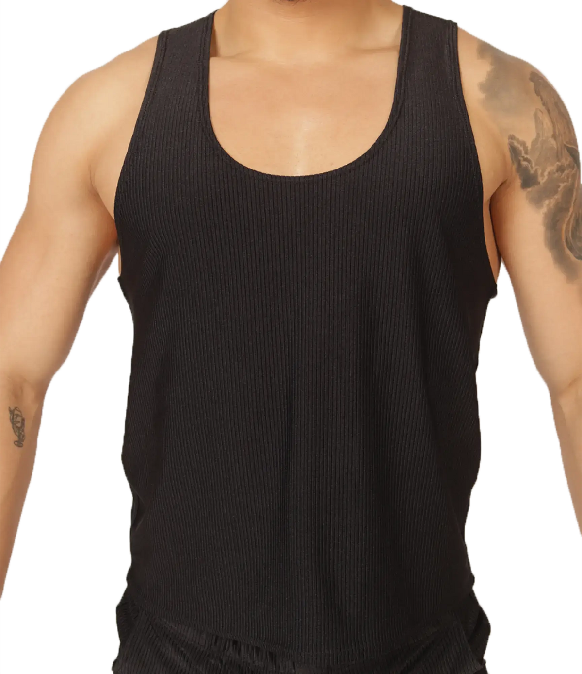 Black ribbed knit tank top with scoop neckline from Gigo Glow perfect for casual wear