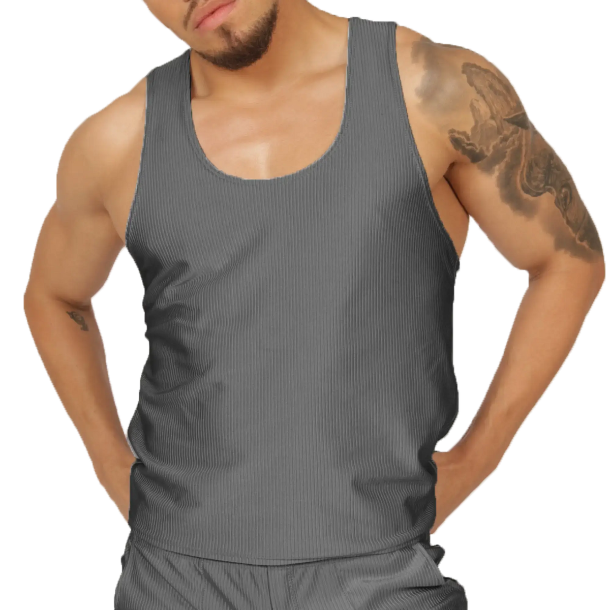 Gigo Glow gray tank ribbed cotton tank top with scoop neckline perfect for casual wear