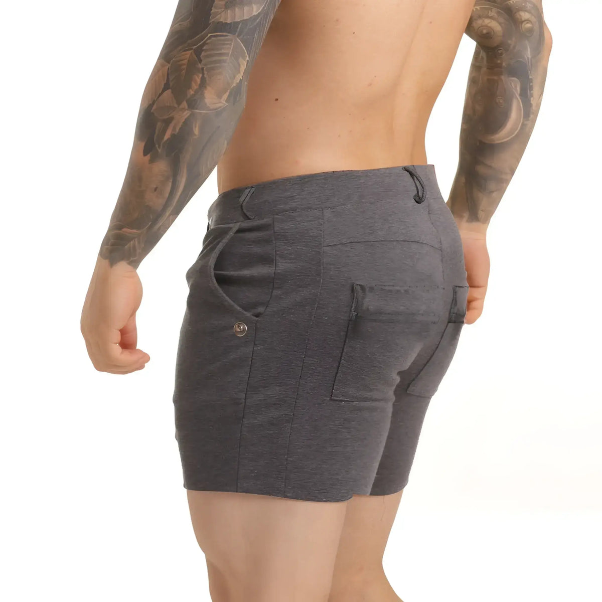 Gigo harvard dark short heathered dark gray fabric shorts with multiple pockets and drawstring waistband