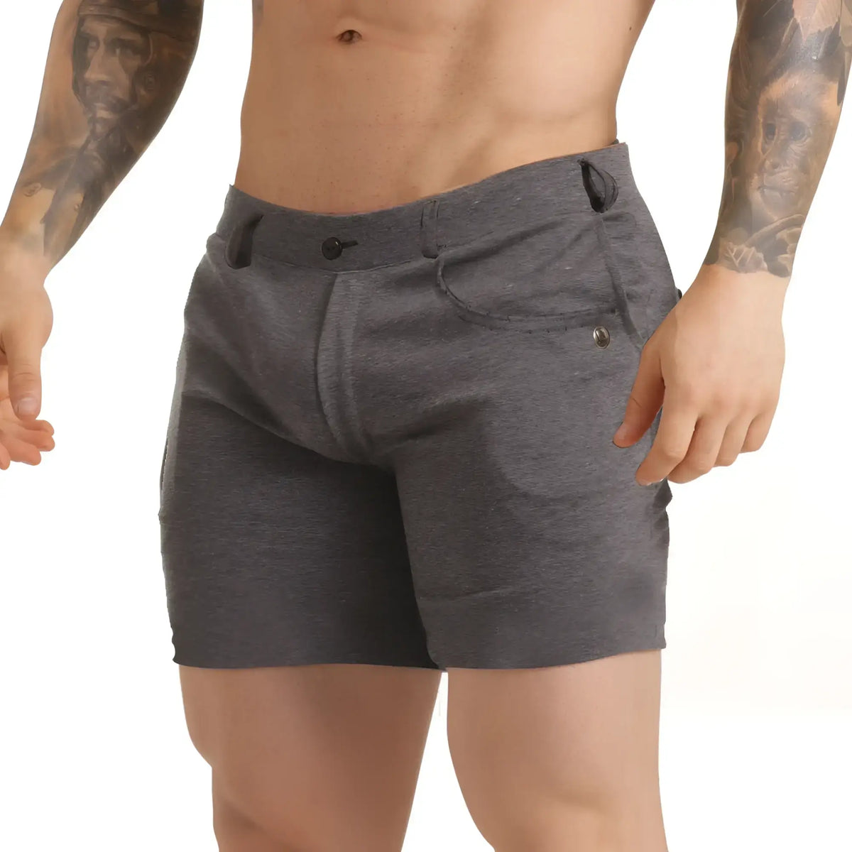 Gray heathered gigo harvard dark shorts with button closure and side pockets for casual wear