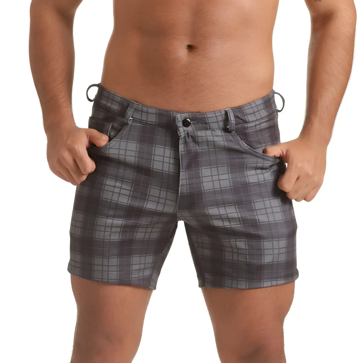 Gigo Harvard gray short gray plaid shorts with button closure and belt loops for casual wear