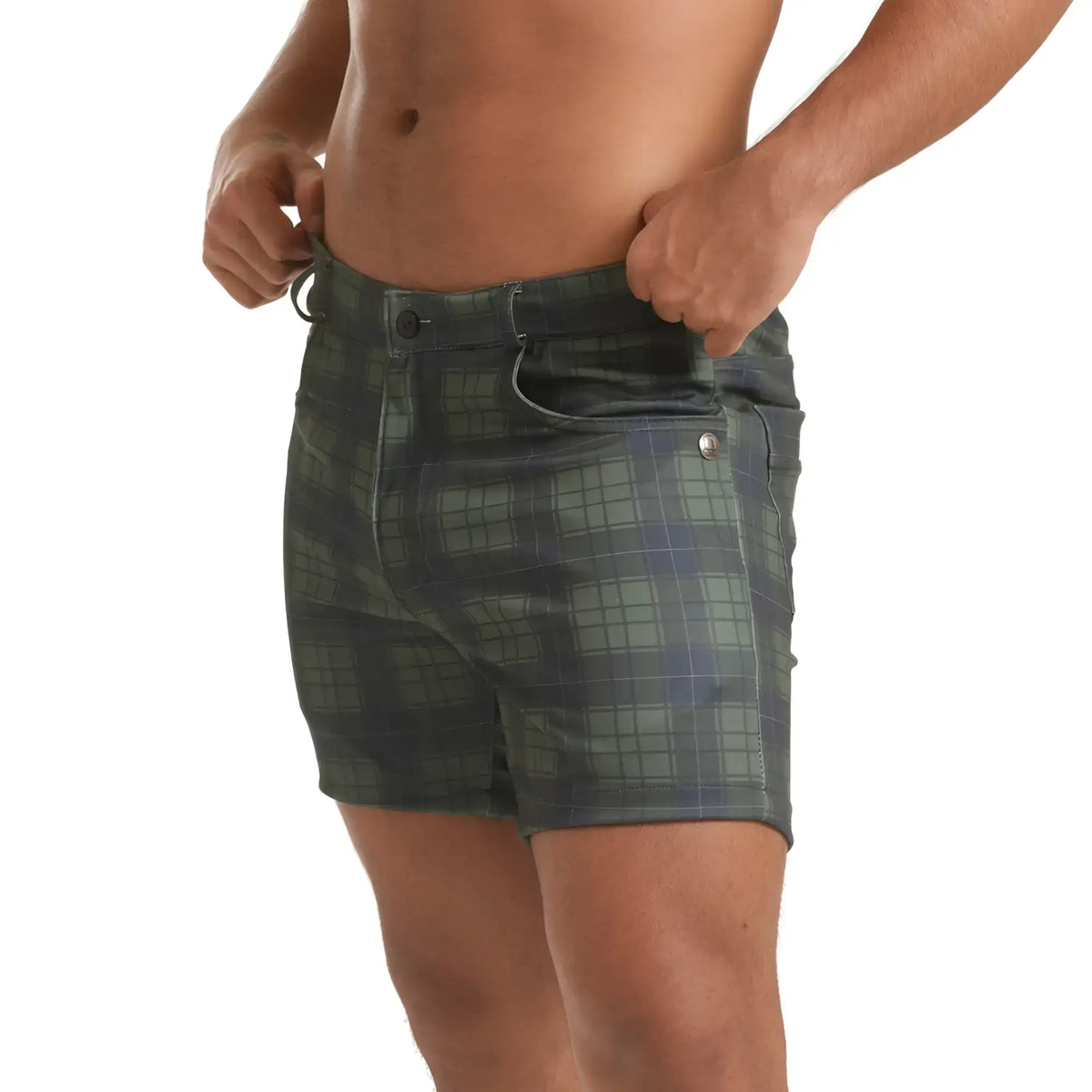 Gigo Harvard green short featuring dark green and navy plaid pattern with sleek modern design and comfortable fit