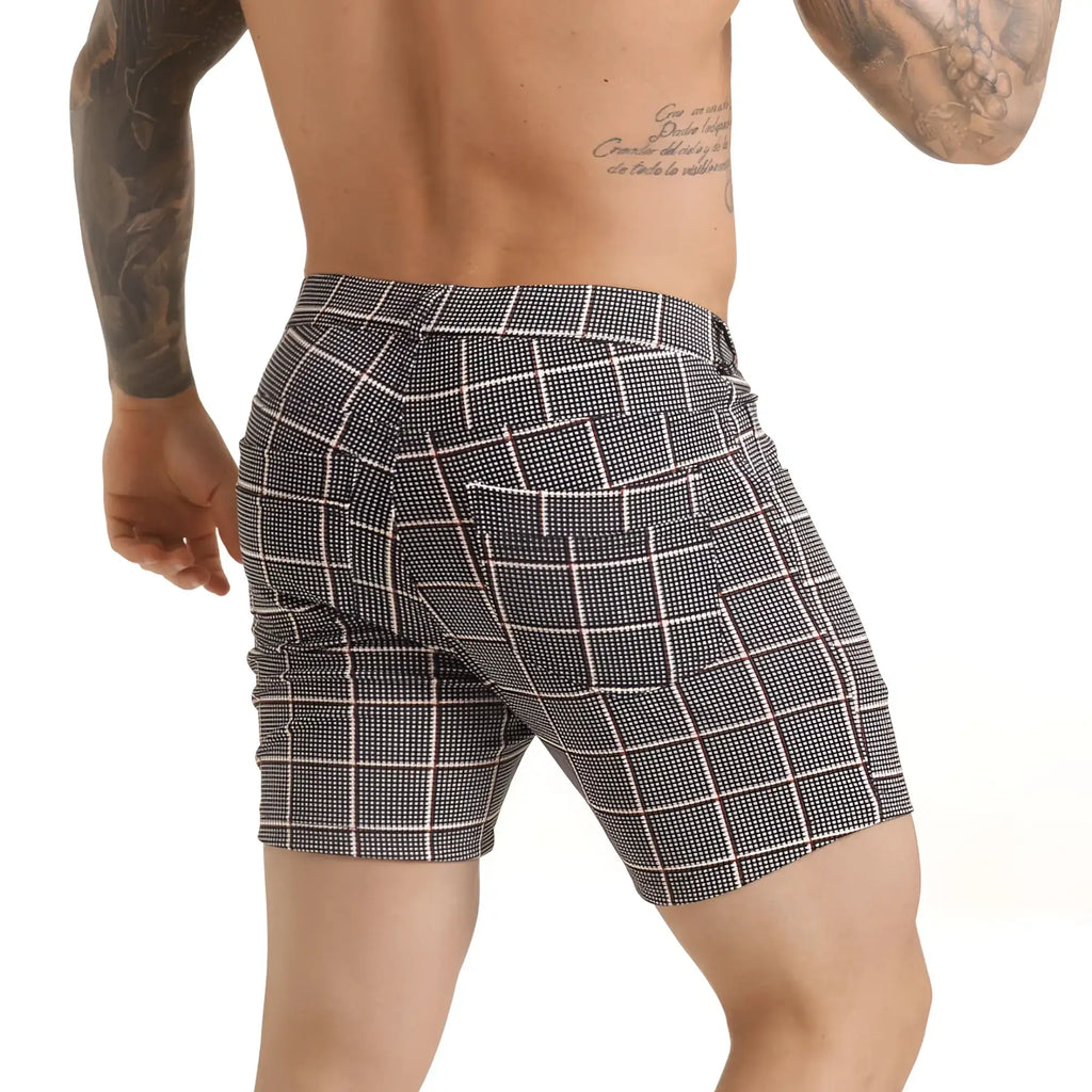 Black and white checkered gigo harvard red short with subtle dot pattern made from lightweight fabric