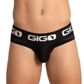 Black gigo hybrid brief jock with white logo and perforated waistband designed for comfortable support